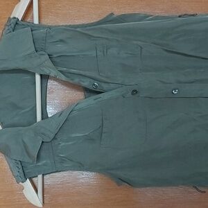 Sleeveless Olive Green Button-Up Tunic Top/mini Dress